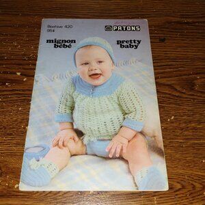 Pretty Baby Vintage Knit & Crochet Pattern Book (Beehive Patons #420, 1980s)